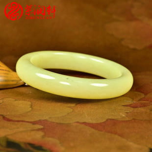 紫润轩新疆和田玉黄玉手镯鸡油黄镯子若羌黄口料55 5MM哑光传家级