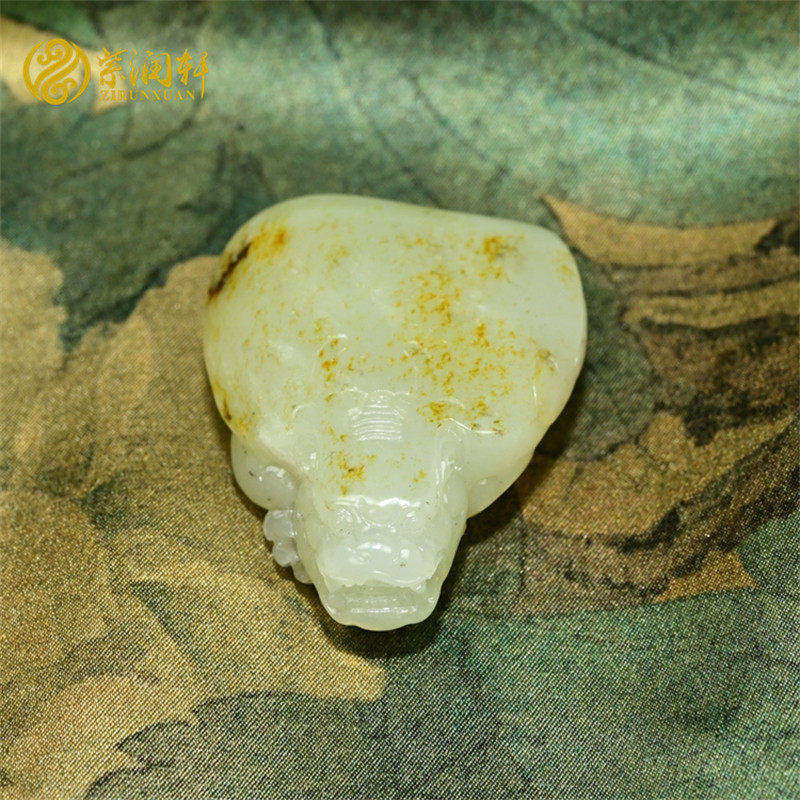 紫润轩新疆和田玉白玉籽料龙龟吊坠满肉满皮洒金皮独籽招财守护
