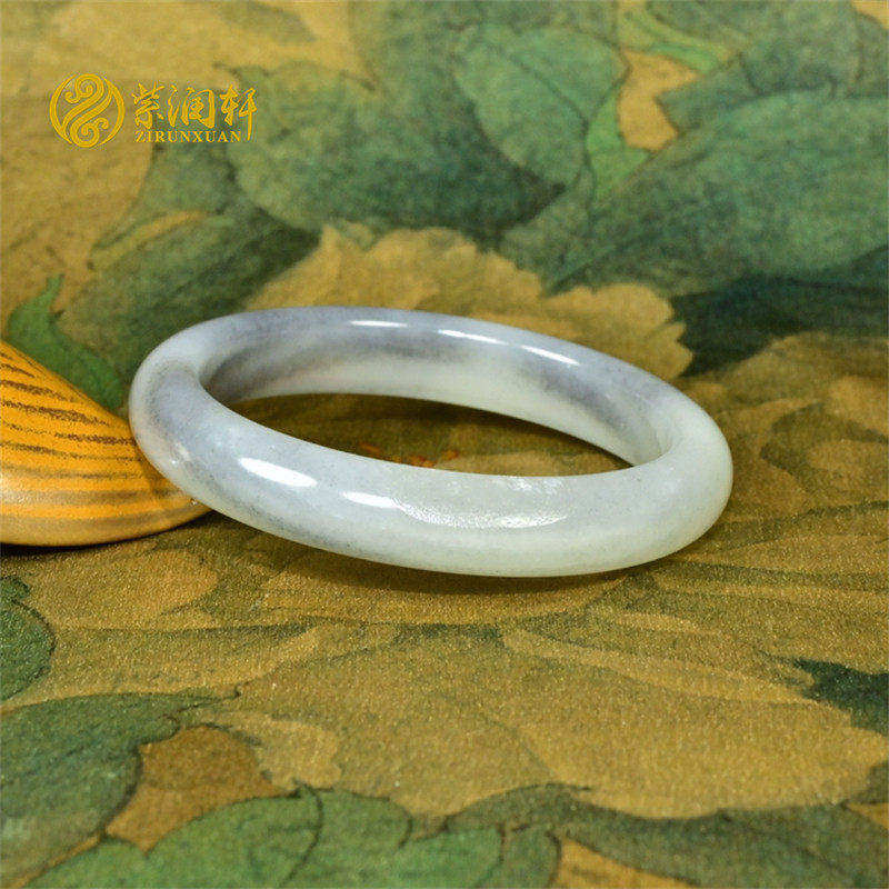 紫润轩新疆和田玉籽料水墨青花手镯56MM意境分明哑光留皮收藏级