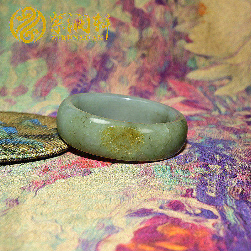 紫润轩新疆和田玉青白玉籽料手镯宽版洒金皮飘水草花58哑光传家级