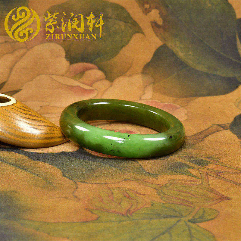 紫润轩和田玉碧玉苹果绿手镯乌兰海老料52MM聚糖俏色肥厚款收藏