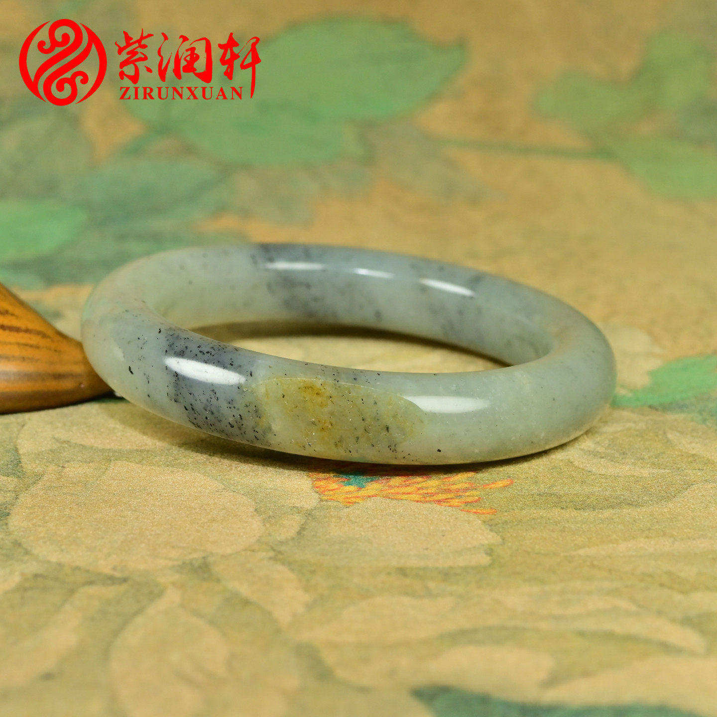 紫润轩新疆和田玉籽料洒金皮手镯青白青花意境55MM哑光老熟收藏级