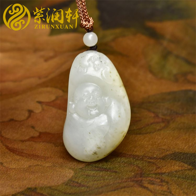 和田玉白玉籽料佛公独籽吊坠