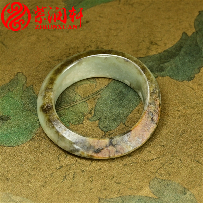 紫润轩新疆和田玉虎皮青白玉籽料手镯秋梨皮满皮54MM随形传家级