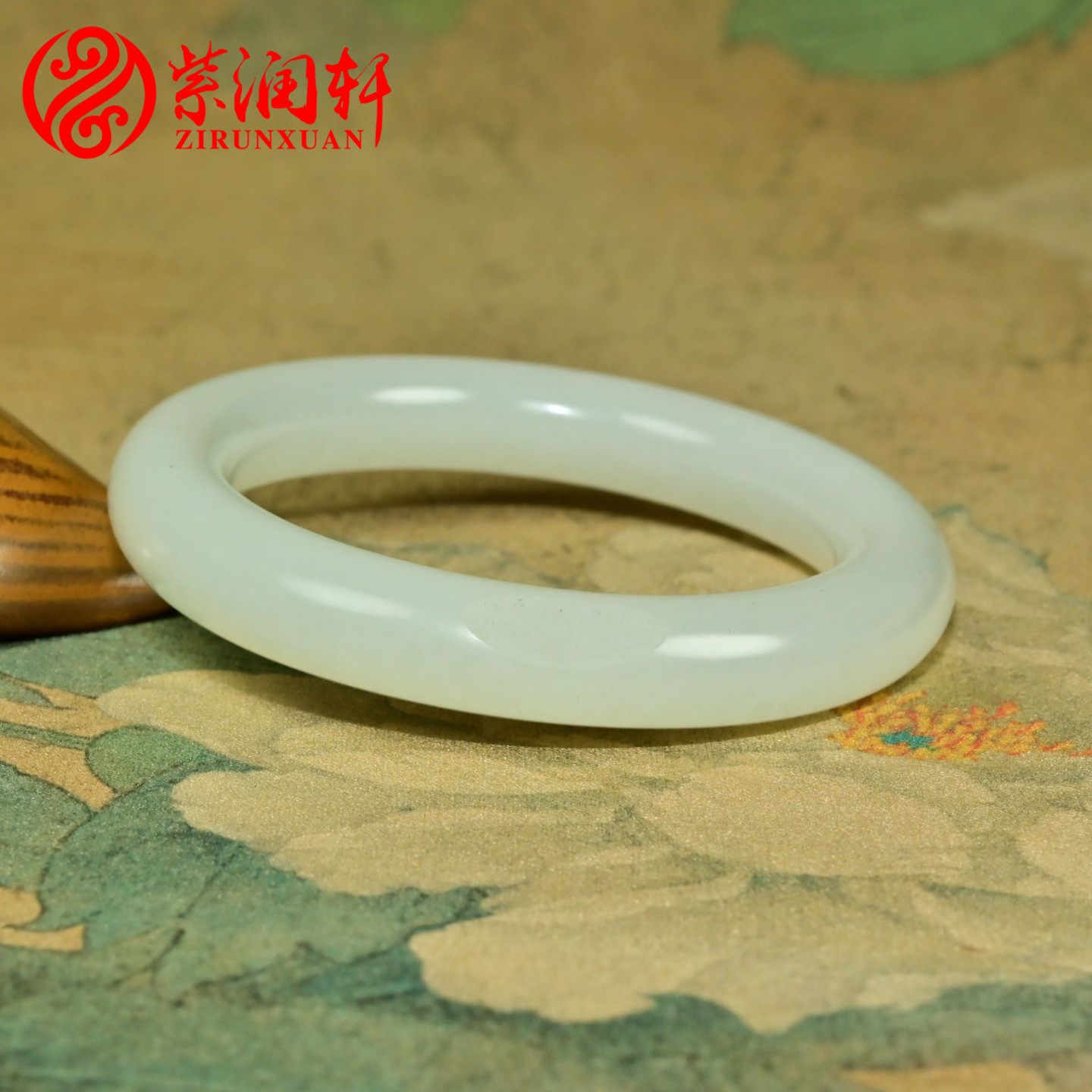 紫润轩新疆和田玉白玉籽料手镯55MM肥厚圆条哑光羊脂级油润传家级