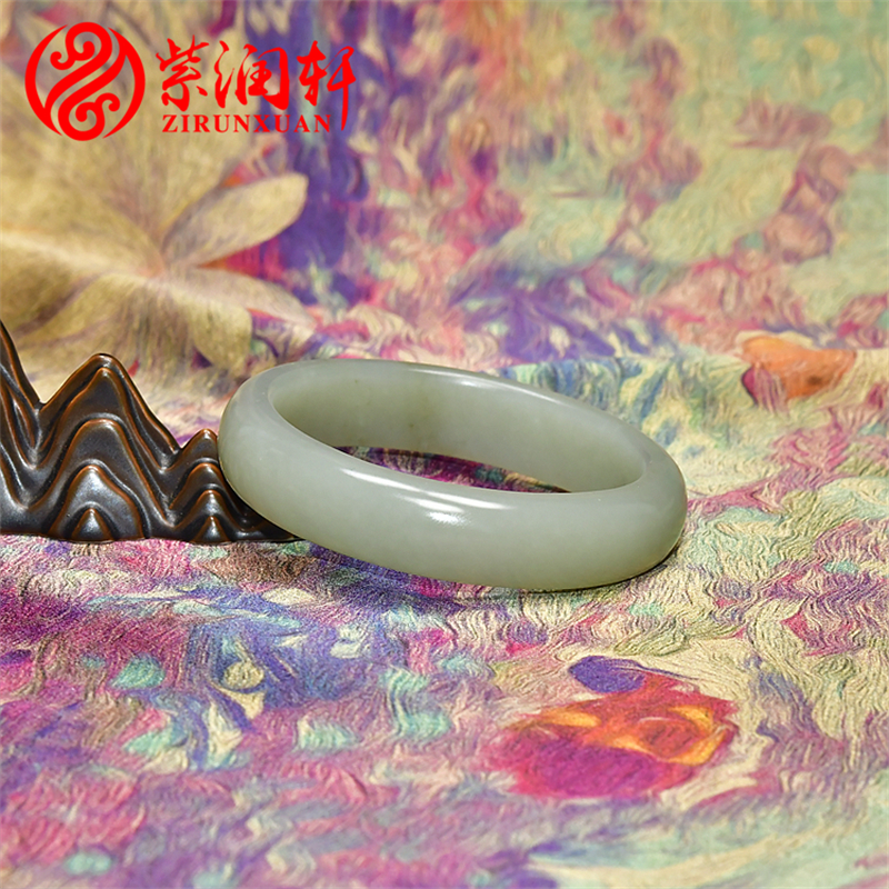 紫润轩新疆和田玉贵妃籽料手镯高青白满皮玉镯哑光56MM玉镯收藏级