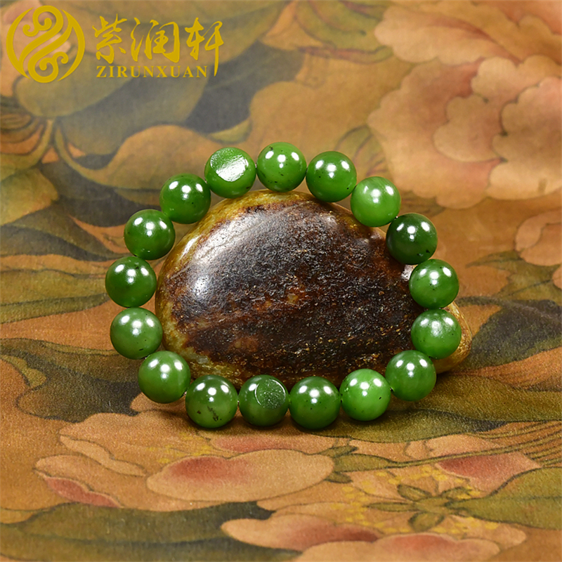 和田玉碧玉菠菜绿籽料手链