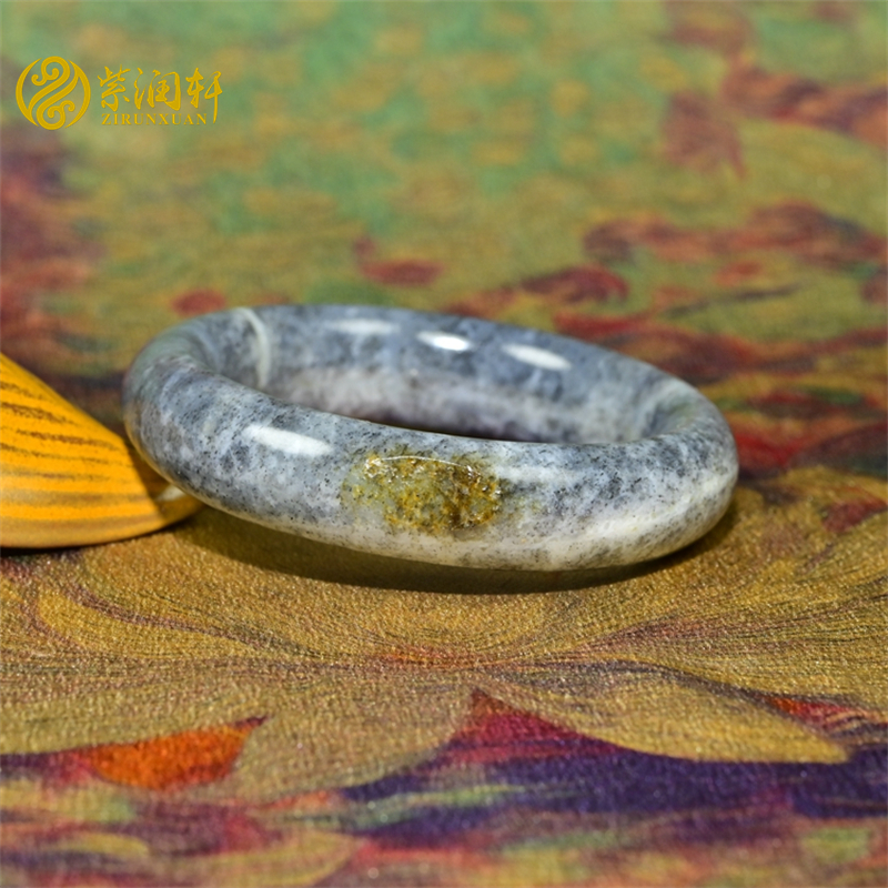 紫润轩新疆和田玉籽料手镯51MM一线天白玉水墨青花聚秋梨皮收藏级