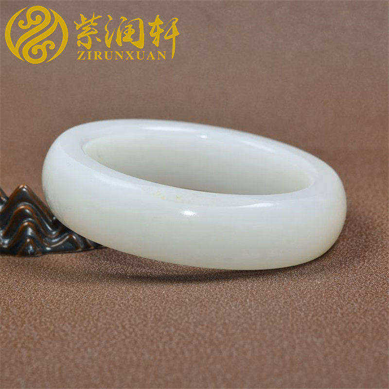 紫润轩新疆和田玉白玉籽料手镯留原皮羊脂玉镯55 5自珍级传世精品