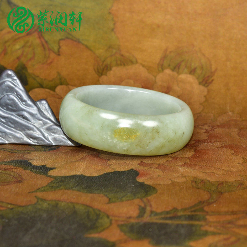 紫润轩新疆和田玉青白玉籽料手镯宽版洒金皮飘水草花58哑光传家级