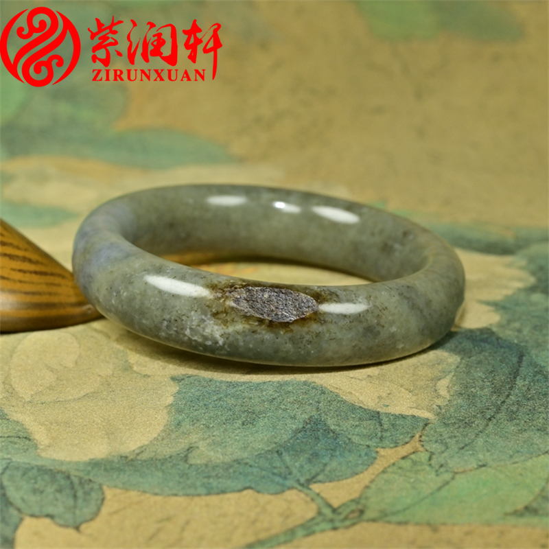 紫润轩新疆和田玉糖青花手镯聚秋梨皮61MM三色哑光玉镯真籽收藏级