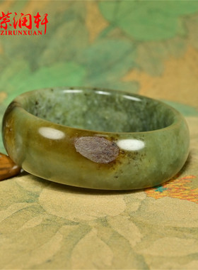和田玉聚黄沁皮籽料手镯青翠色