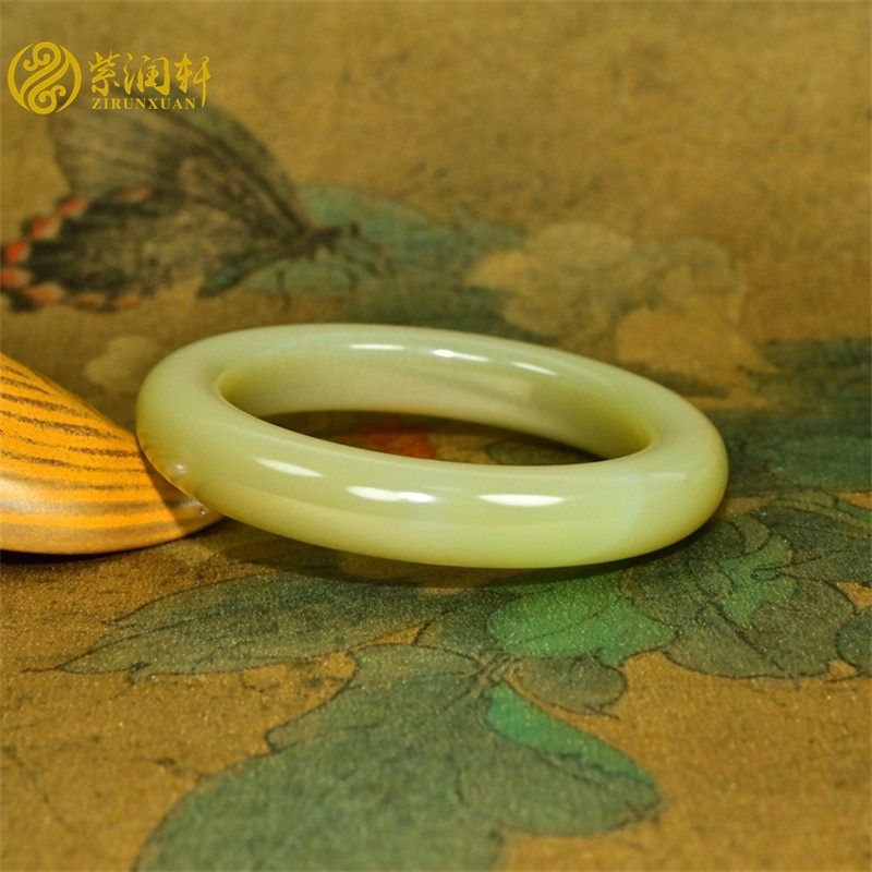 紫润轩新疆和田玉糖玉手镯且末料冰底蜜糖53 5MM哑光珍藏传家级