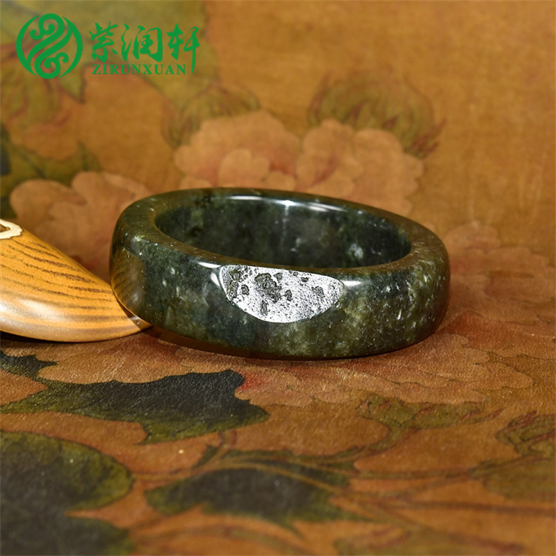 和田玉籽料手镯青玉青花宽版哑光