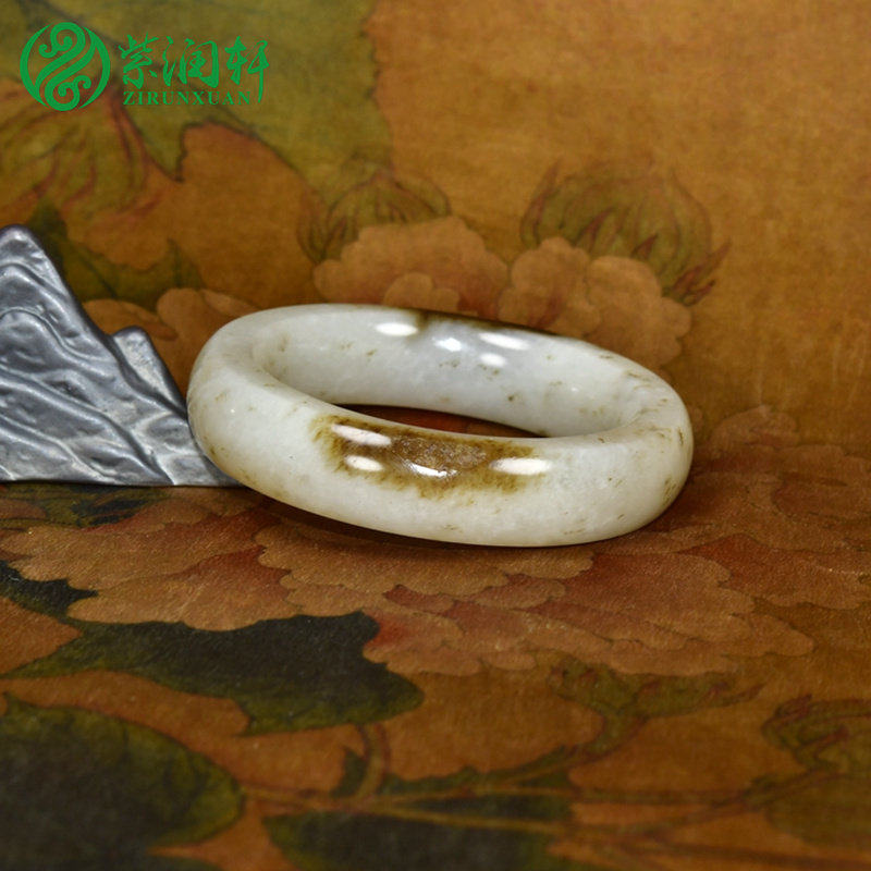 紫润轩新疆和田玉糖白玉籽料手镯59聚黑皮秋梨皮桂花糕哑光传家级