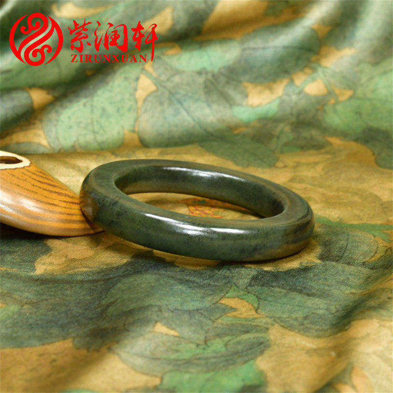 紫润轩新疆和田玉黑青籽料手镯肥厚款方圆泥鳅背59 5MM玉镯精品