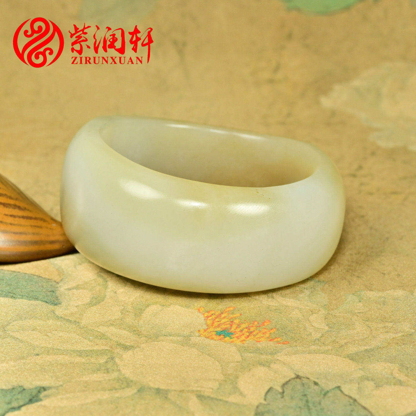 紫润轩新疆和田玉糖白籽料手镯56.8MM羊脂随形宽版厚装哑光传家级