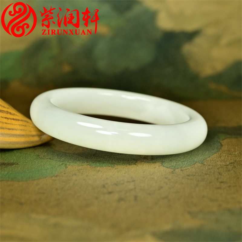 紫润轩新疆和田玉白玉手镯且末料玉镯55 5MM老坑冰底玉镯子珍品级