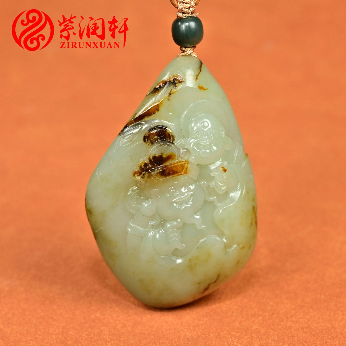 和田玉籽料财神挂件旱籽酱红皮