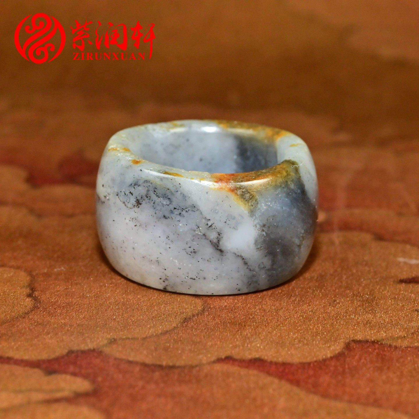 紫润轩新疆和田玉籽料扳指21 2MM素面满皮枣红皮水墨青花把件挂件