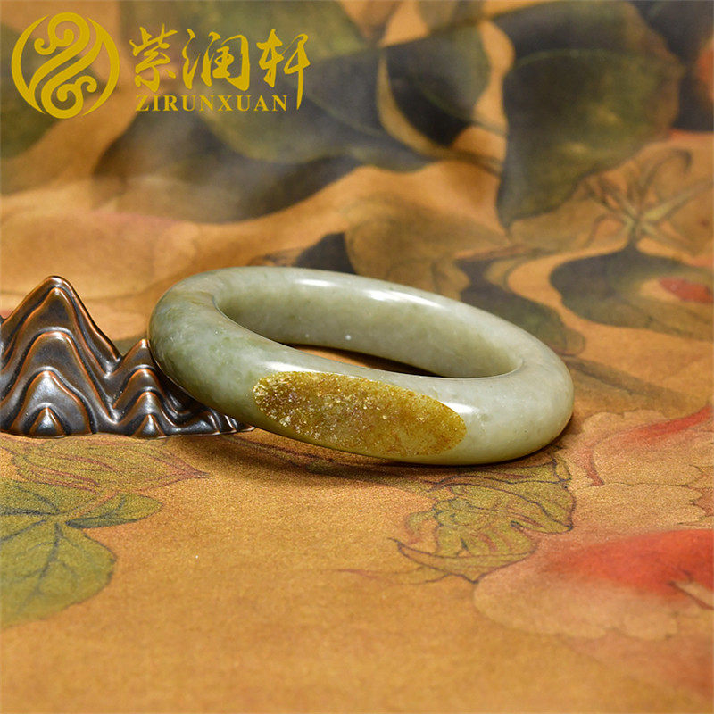 紫润轩新疆和田玉手镯籽料青白55 3MM哑光洒金皮泥鳅背素雅玉镯