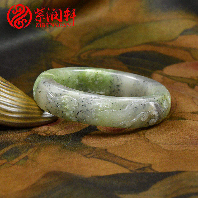 紫润轩和田玉青花翠青籽料手镯