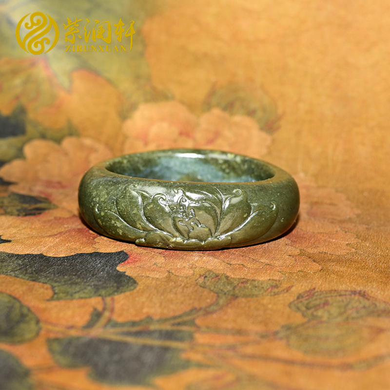 和田玉手镯满皮糖玉沙枣青宽版