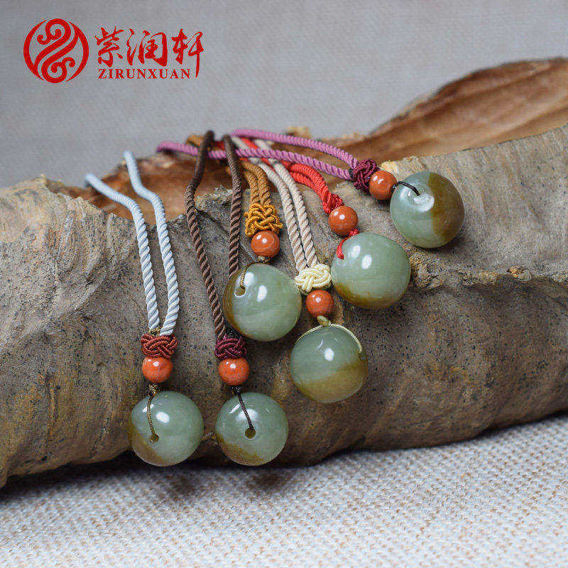 紫润轩新疆和田玉转运珠吊坠糖青俏色男女情侣款玉石挂件支持复检