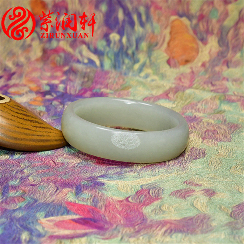 紫润轩新疆和田玉高青白玉籽料玉手镯老熟玉镯哑光51 8MM收藏级