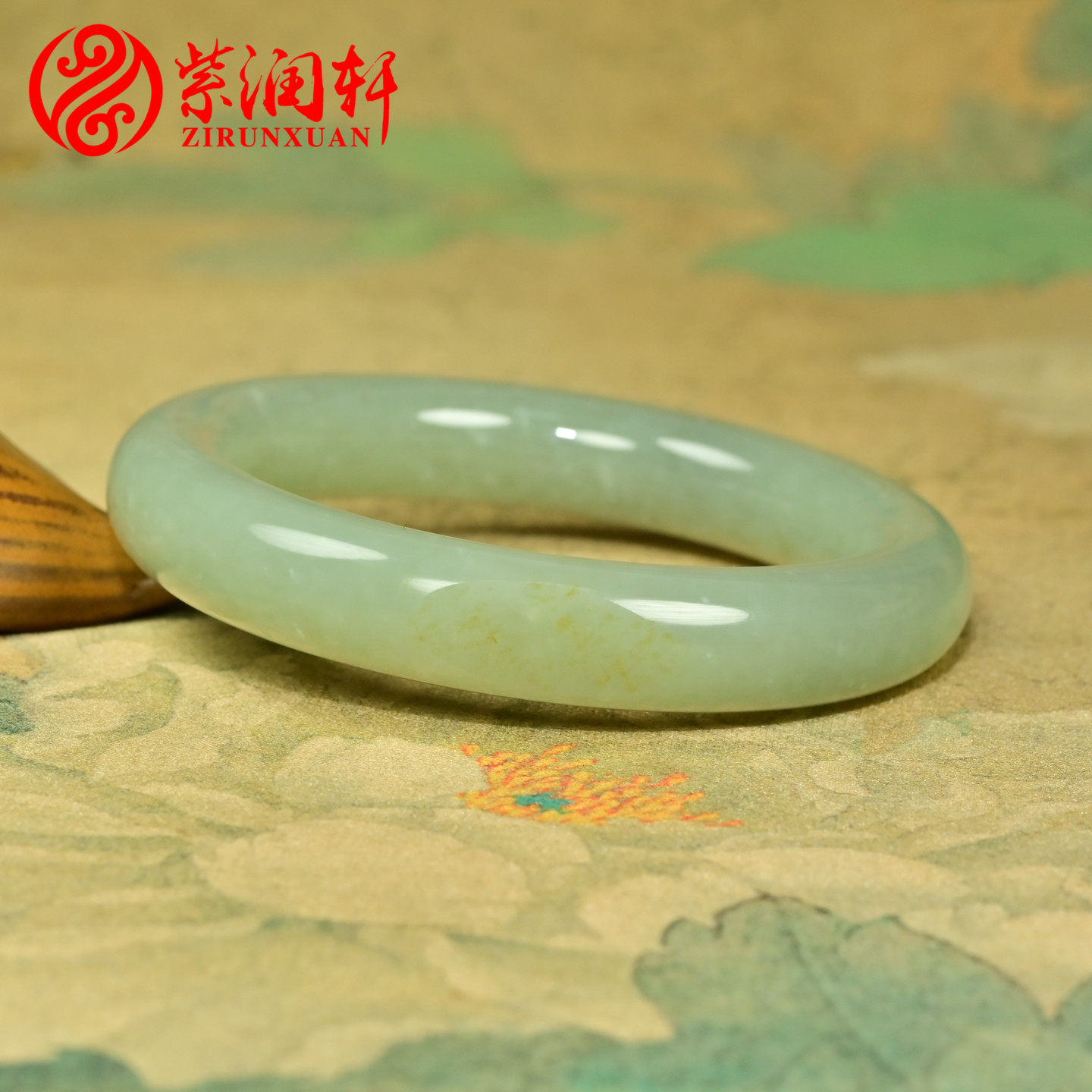 紫润轩新疆和田玉籽料手镯洒金皮青白玉圆条玉镯56MM高油收藏级