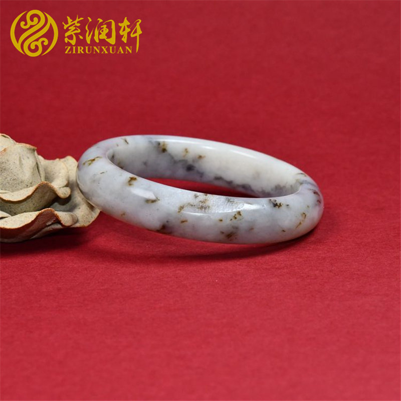 已结缘新疆和田玉白玉青花籽料手镯水草沁水墨三色51 5mm收藏级