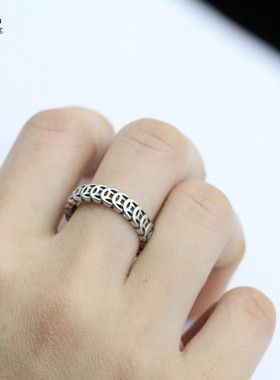 钱币复古做旧风发财活口银戒指