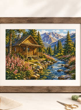 无混绣【ZZ8880-雪山下林间小屋】十字绣2026新款客厅简约风景画