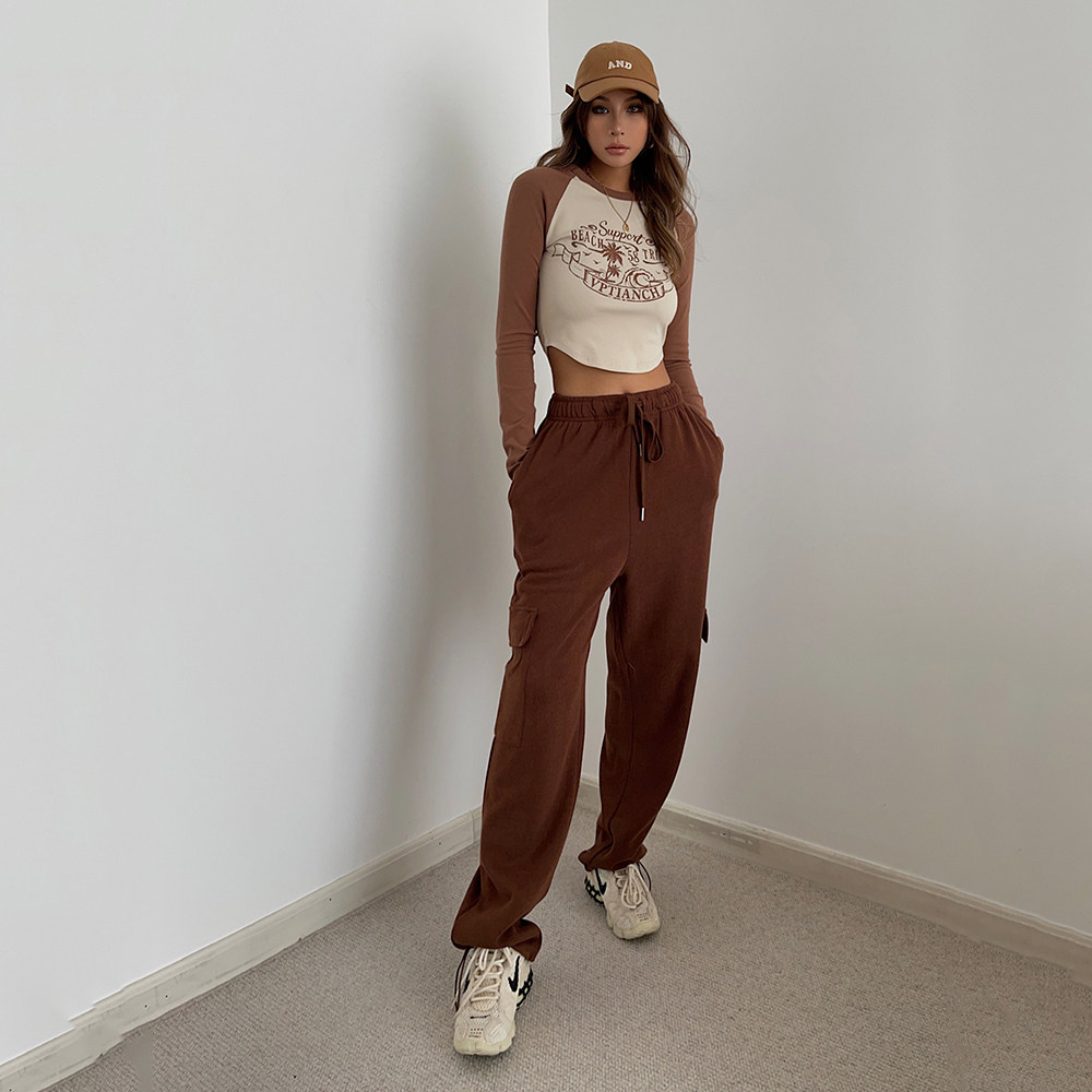 欧美咖色色运动裤女春秋宽松显瘦休闲阔腿美式直筒小个子卫裤6色,女装/女士精品,卫裤,淘宝优惠券,粉丝福利购,淘宝优惠卷