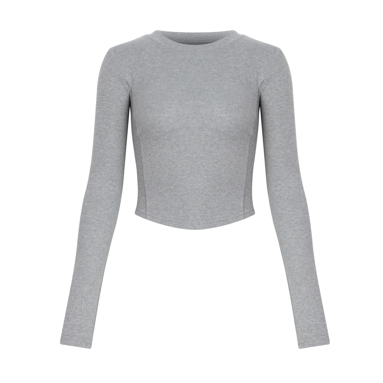 正肩圆领束腰纯欲短款打底衫t恤女韩版修身百搭内搭长袖上衣女装