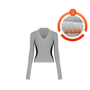 自制蚂蚁腰相色V领长袖 辣妹巨显856 T恤女秋冬加绒加厚收腰打底衫