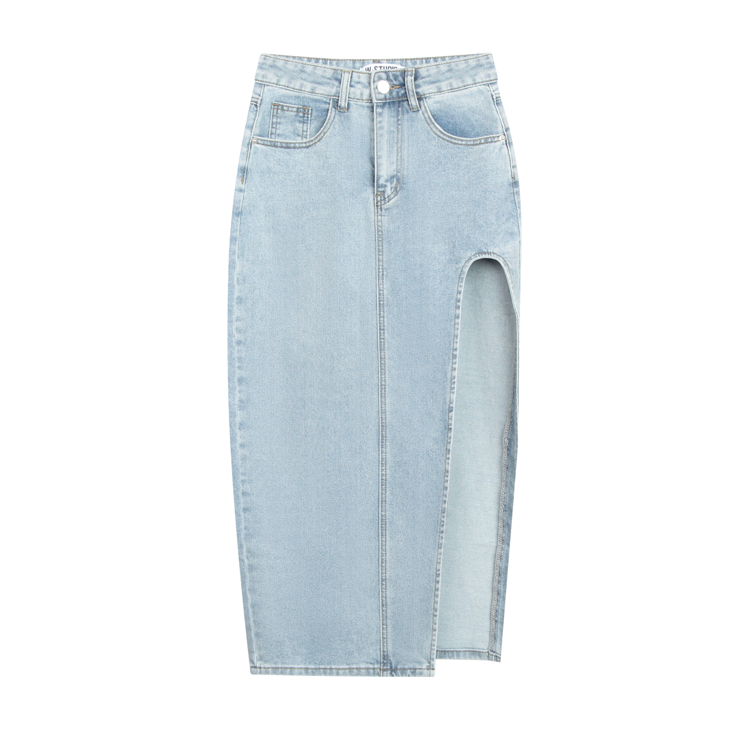 性感网红不规则开衩中长款A字裙炸街辣妹纯色高腰牛仔包臀半身裙