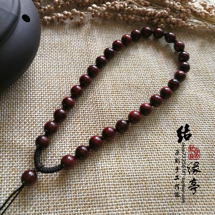 小叶紫檀8mm圆珠木质吊坠挂绳