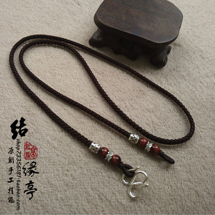 {凝}泰国佛牌专用手工绳男女情侣款包边吊坠银牌挂绳纯银M扣