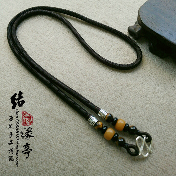 {儒}粗款男士4mm泰国佛牌挂绳高档蜜蜡琥珀银饰吊坠挂绳配纯银M扣