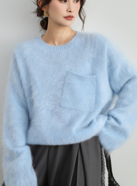 山羊绒衫慵懒风百搭圆领厚款宽松型12-Z2518
