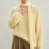 V领加围巾100%山羊绒拉绒时尚 洋气V领套头百搭显瘦羊绒12 Z2521