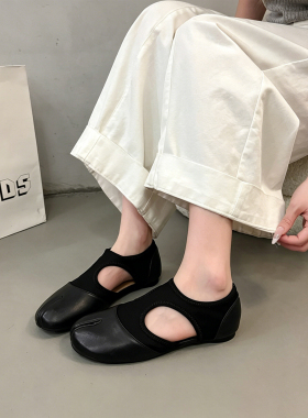 1314女鞋黑色分趾玛丽珍鞋女平底浅口单鞋舒适不累脚百搭小皮鞋