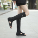 欧美小众新款 镂空露趾瘦瘦靴 夹趾长筒靴女平底针织弹力高筒靴个性