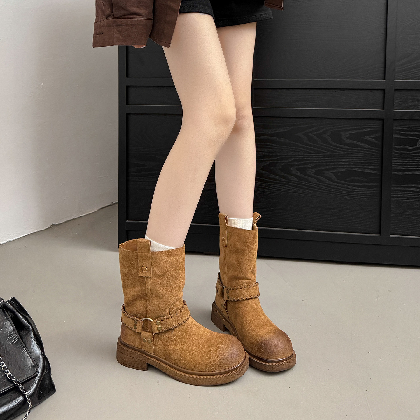 新款真皮马丁靴女秋冬时尚擦色短筒靴欧美风休闲厚底工装靴机车靴,女鞋,高帮鞋,淘宝优惠券,粉丝福利购,淘宝优惠卷