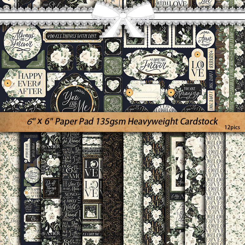 junkjournal大尺寸复古素材纸爱情魔法12张打底背景纸暗黑系花朵
