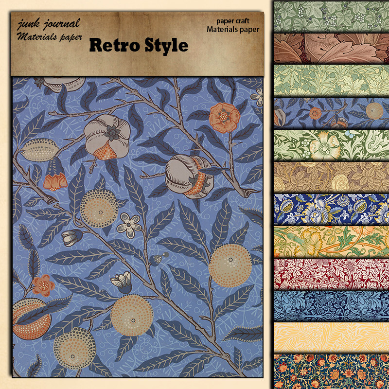 威廉莫里斯礼盒装饰素材纸12张双胶纸可折叠贴纸背景纸图案拼贴画,文具电教/文化用品/商务用品,贴纸/立体贴纸,淘宝优惠券,粉丝福利购,淘宝优惠卷