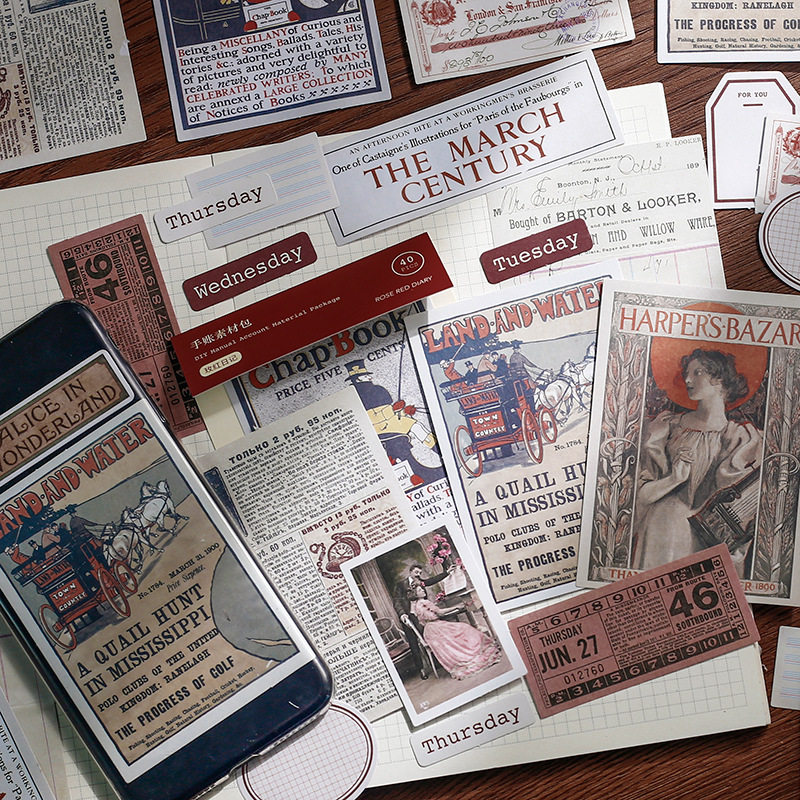 junk journal复古手账素材包 diy装饰手帐素材装饰贴欧美做旧画报