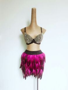 欧美大牌走秀羽毛半身裙高端晚会礼服外贸羽毛舞会修身裙演出服