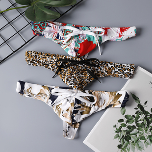 男士丁字泳裤性感透气比基尼游泳裤大囊袋系绳速干防尴尬温泉泳装